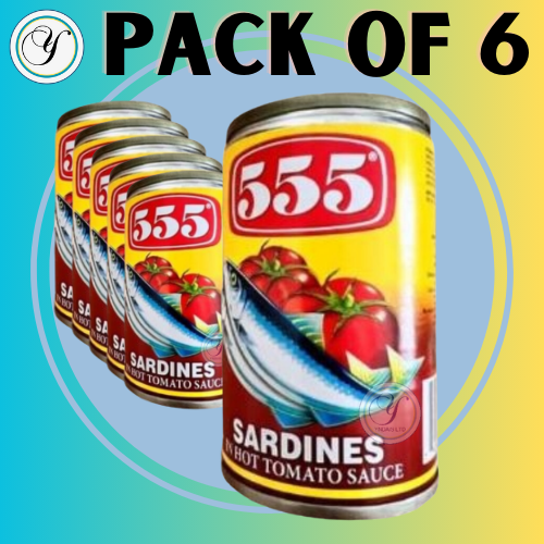 555 Sardines In HOT Tomato Sauce (Bundle of 6)