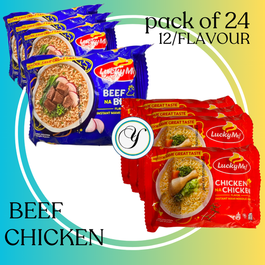 LUCKY ME BEEF & Chicken noodles(60g) BUNDLE pack of 24